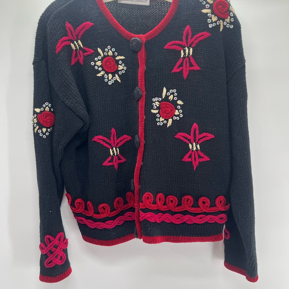 Embroidered Black and‎ Red Women's Sweater